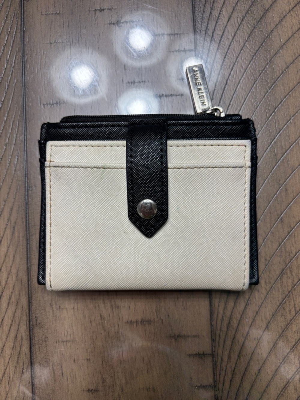Anne Klein Black and Cream Compact Snap Card Wallet